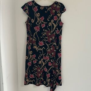Kathie Lee Collection Black Dress with Red and Gold Floral Design